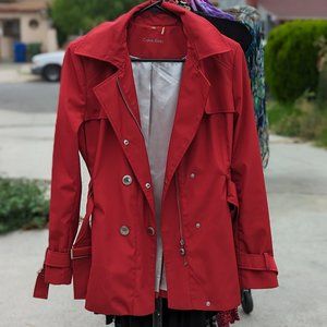 Calvin Klein red trench with belt and hood VGUC sz M